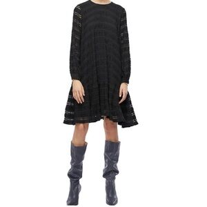 Anine Bing Black Viola Long Sleeve Striped Shift Swing Dress